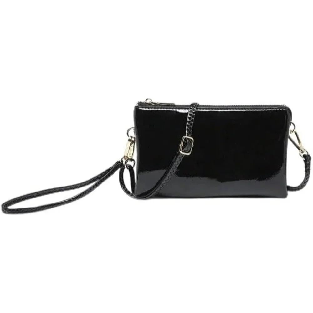 Vegan Leather Crossbody Wristlet High Shine Gloss Compact Organizer